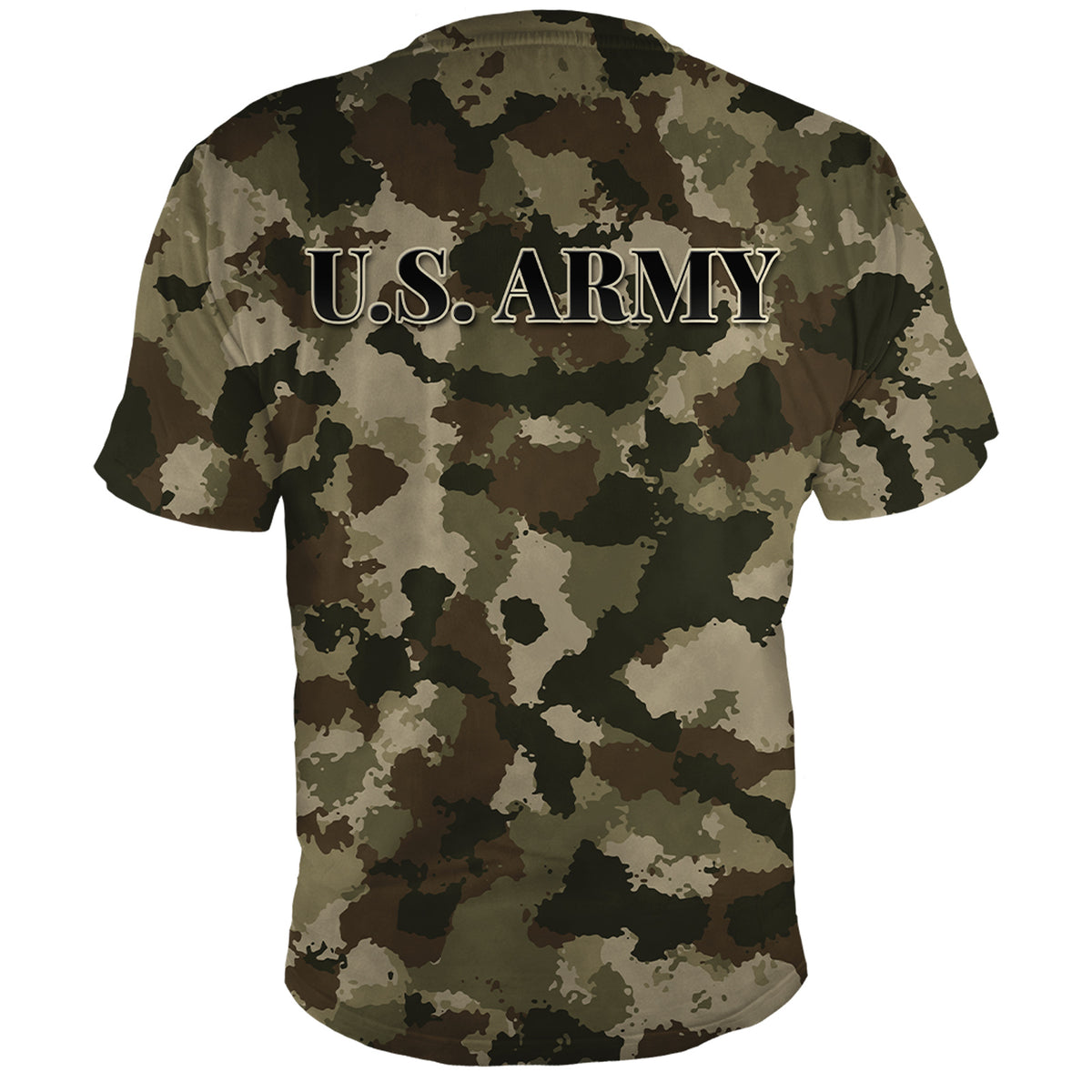 Back of the U.S. Army camo Veterans Day shirt, all over print