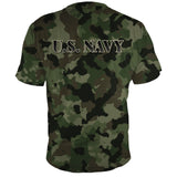 Back of the U.S. Navy green digital camo Veterans Day shirt, all over print
